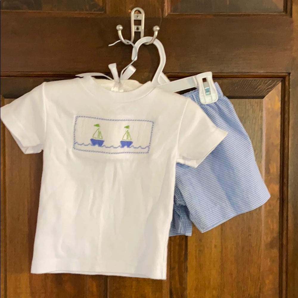 Boy’s smocked sailboat shirt & shorts